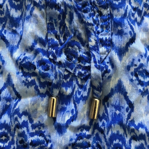 Cynthia Rowley Blue White Print Rayon Tie Long Sleeve Pullover Peasant Shirt S - Picture 7 of 10